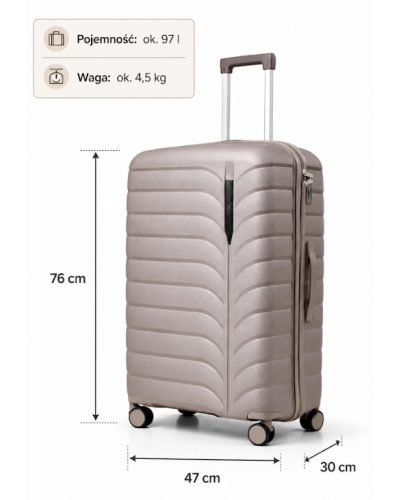 Дорожный чемодан, полипропилен, резиновые колеса, замок TSA VINCI PP24 L – ( кофейного )