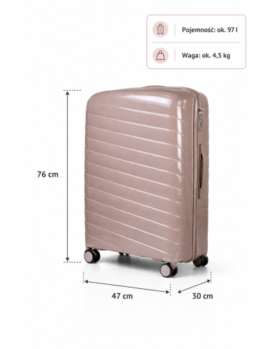 Дорожный чемодан, полипропилен, резиновые колеса, замок TSA VINCI  PP280 L – (кофейного)