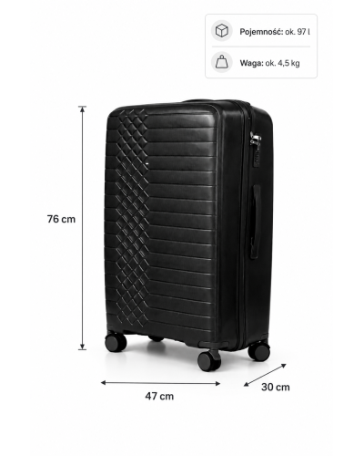 Дорожный чемодан, полипропилен, резиновые колеса, замок TSA VINCI PP450 L – ( черный )