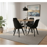 Набор стульев MILEO PREMIUM VELVET(черных-4шт.) + стол из премиум-класса 80 см