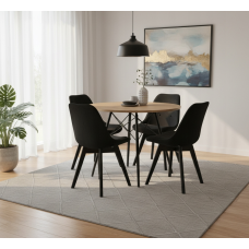Набор стульев MILEO PREMIUM VELVET(черных-4шт.) + стол из премиум-класса 80 см