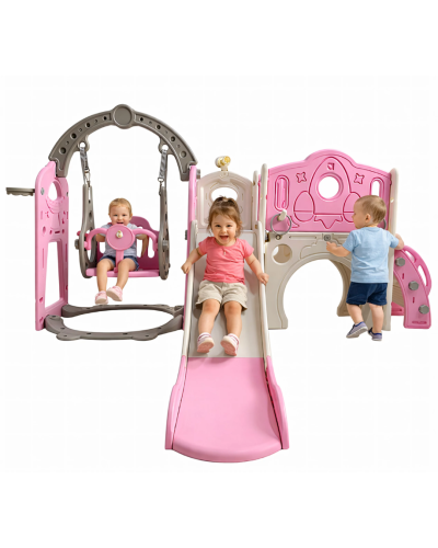 Детские горки, с лестничной, качелями, розовая