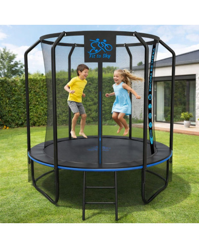 Батут FitToSky 252см Black Premium з сіткою та драбинкою 48 пружин