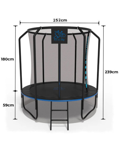 Батут FitToSky 252см Black Premium з сіткою та драбинкою 48 пружин