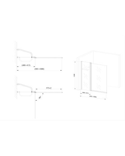 Скляна шторка для ванни AVKO Glass W436 40+60x140 Black