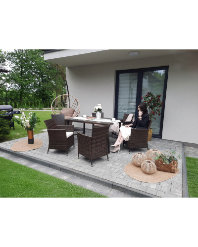 Комплект меблів з ротанга GardenLine SAD1692 (стіл + 6 крісел з бежевими подушками), темно-коричневий