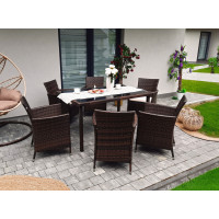 Комплект меблів з ротанга GardenLine SAD1692 (стіл + 6 крісел з бежевими подушками), темно-коричневий
