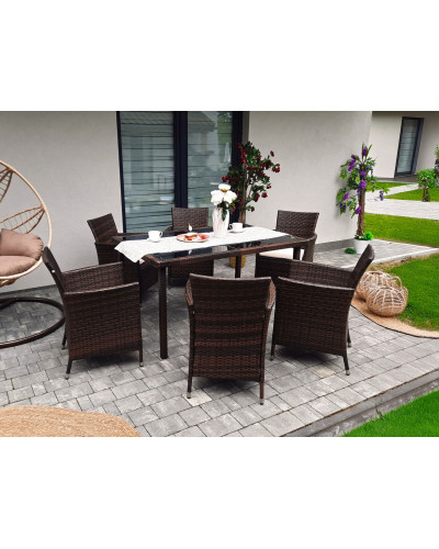 Комплект меблів з ротанга GardenLine SAD1692 (стіл + 6 крісел з бежевими подушками), темно-коричневий