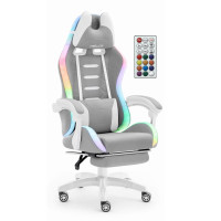 Комп'ютерне крісло Hell's HC-1039 LED RGB Grey-White (тканина)