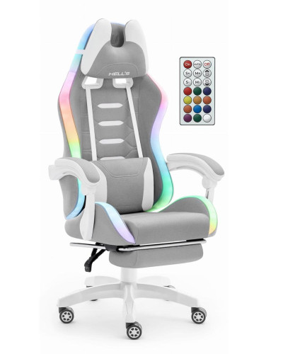 Комп'ютерне крісло Hell's HC-1039 LED RGB Grey-White (тканина)