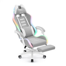 Комп'ютерне крісло Hell's HC-1039 LED RGB Grey-White (тканина)