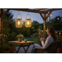 Садовий ліхтар на сонячній батареї GardenLine LAP8914 Бежевий метал — Балконний декор, 24 см.