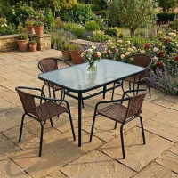 Комплект садових меблів Kontrast Garden-4 Brown на 4 особи (чорний стіл 120х70 см + 4 коричневі крісла)