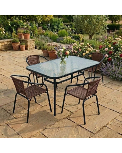 Комплект садових меблів Kontrast Garden-4 Brown на 4 особи (чорний стіл 120х70 см + 4 коричневі крісла)